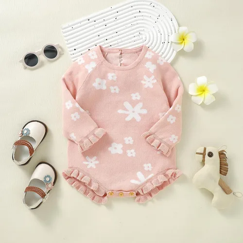 Vista 5 de SAYOO Mameluco de punto unisex para bebé, niña, niño, overol de punto a cuadros, de una pieza, suéter con botones