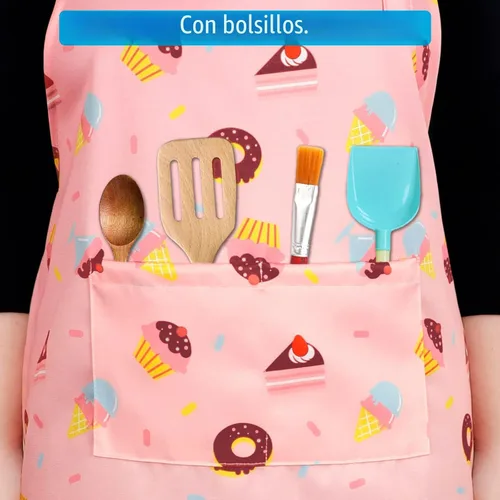 Vista 5 de Delantales para Niños para Niñas Delantales para Niños Pequeños con Bolsillos para Niños Cocinar Hornear Pintar Manualidades Arte Jardinería