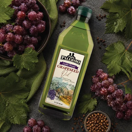 Vista 5 de Papa Palermo Aceite de semilla de uva para cocinar, prensado en frío y prensado en expulsor, aceite de cocina de alto punto de humo con sabor neutro