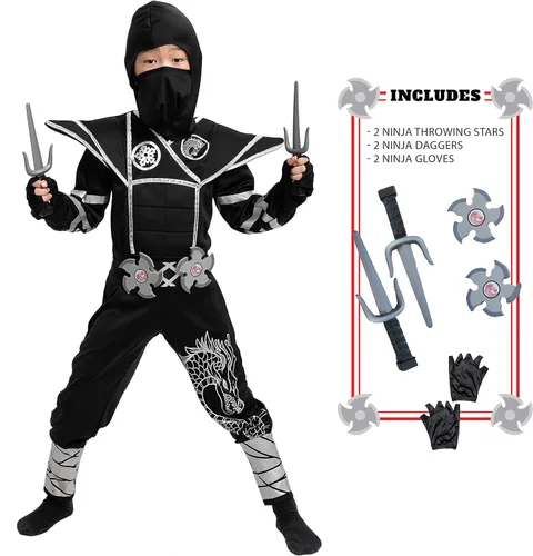 Vista 4 de Disfraz de ninja plateado con accesorios de espuma para Halloween y niños