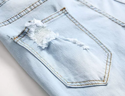 Vista 5 de WISHPIG Pantalones vaqueros rectos para hombre rasgados y estirados