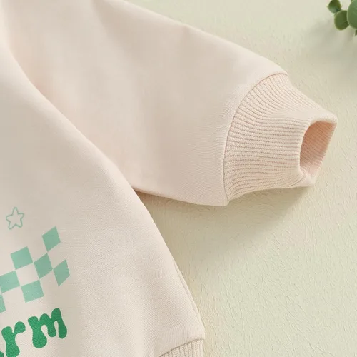 Vista 4 de Lucikamy Conjunto de sudadera con estampado de letras para el día de San Valentín para bebé, niño y niña, conjunto de sudadera + pantalones