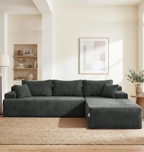 Vista 43 de Hobestluk - Sofá modular sin hueso, sofá seccional en forma de L 96" Right Facing Chaise Black,Memory Foam,Removable Cover,Non-slip Bottom,No