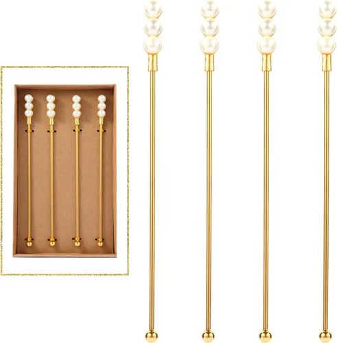 Vista 11 de 4 piezas de agitadores de cóctel Bumble Bee, varillas de acero inoxidable de 19 cm con parte superior decorada en oro para mezclar cócteles
