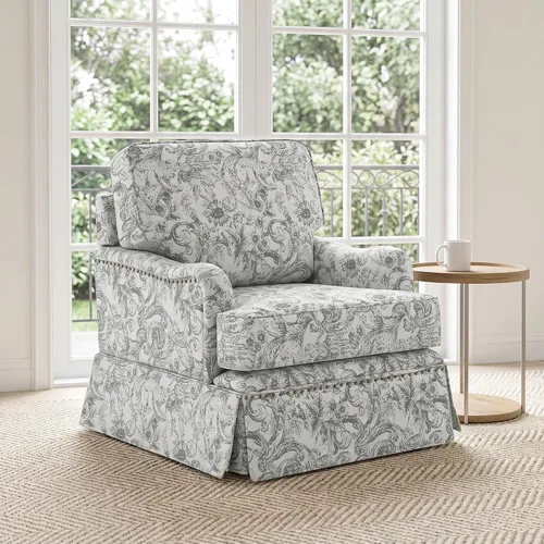 Vista 21 de Silla decorativa giratoria con otomana de almacenamiento, gris a rayas