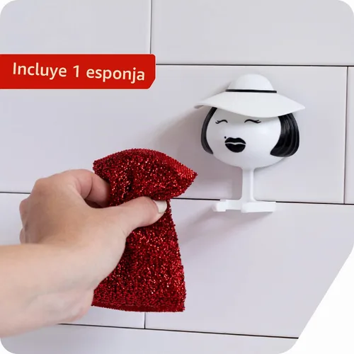 Vista 4 de Peleg Design Mrs. Sponge - Soporte de esponja de cocina – Soporte de esponja de plástico para fregadero de cocina, seca todo tipo de esponjas