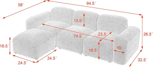 Vista 2 de Sofá en forma de L, moderno sofá modular modular para sala de estar, cómodo sofá de asiento profundo Cloud Boucle, tela de terciopelo de peluche
