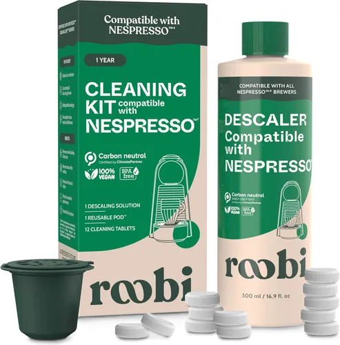 Vista 10 de Roobi Cápsulas de limpieza compatibles con Nespresso. Incluye 1 cápsula reutilizable y 12 tabletas de limpieza. Especialmente formuladas