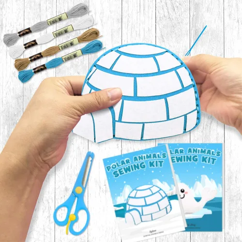 Vista 6 de CiyvoLyeen Kit de costura de animales polares para niños, haz tu propio kit de manualidades de fieltro de animales polares de invierno, incluye 14