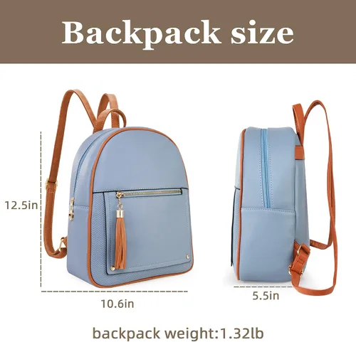 Vista 5 de Montana West Mochila pequeña para mujer, mochila antirrobo con cremallera segura y borla, Mochila azul y marrón, Classic