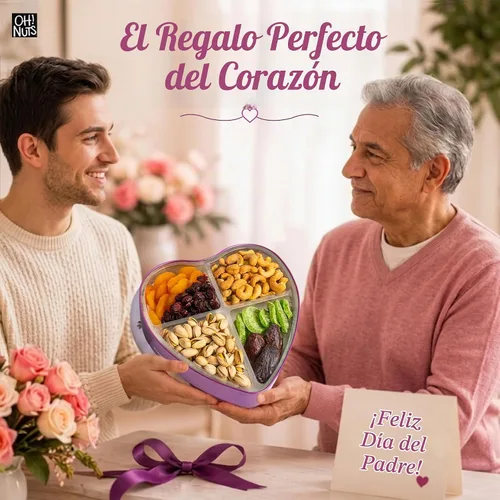 Vista 3 de Oh! Nuts Cesta de regalo de frutas secas y nueces en forma de corazón – 6 variedades dulces y saladas surtido de lata – pistachos, anacardos