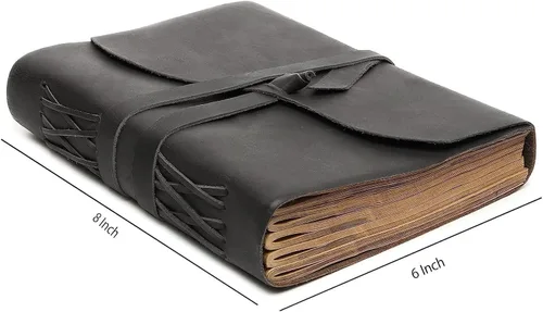 Vista 8 de Succor Diario de cuero genuino hecho a mano de 8 x 6 pulgadas, cuaderno de escritura rayado con 240 páginas de papel kraft gruesas, diario de viaje
