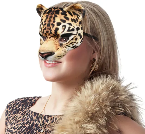 Vista 7 de Amosfun Máscara de leopardo máscara de animal de media cara para adultos