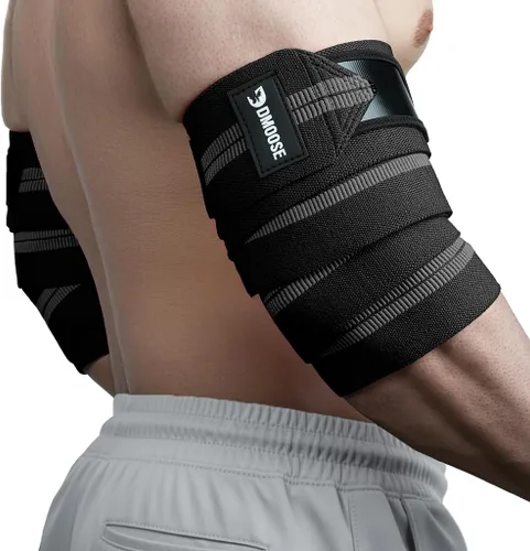 Vista 10 de DMoose Fitness Elbow Wraps for Weightlifting (Pair) - 40'' Adjustable Strap for Gym Workout & Bench Press, Compression Elbow Sleeves for Tendonitis