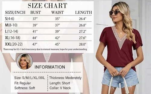 Vista 6 de WELINCO Camisetas básicas de verano para mujer, cuello en V, manga de pétalo, estilo casual