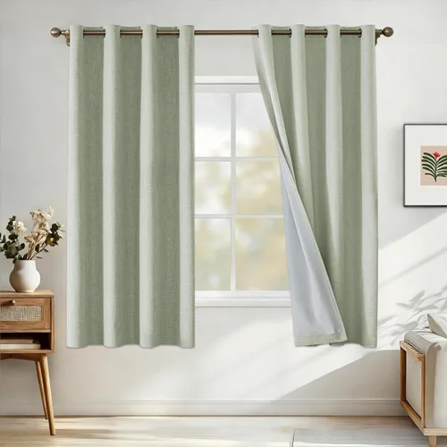 Vista 51 de Cortinas 100% opacas para dormitorio, cortinas opacas de 63 pulgadas de largo, cortinas opacas de lino para sala de estar, cortinas con ojales