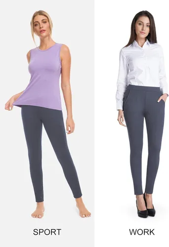 Vista 2 de Bamans Pantalones de vestir de yoga ajustados para mujer con control de abdomen