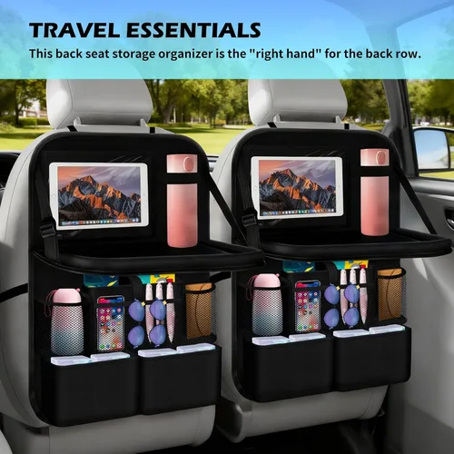 Vista 7 de Organizador de asiento trasero mejorado 2026, organizador multifuncional para asiento trasero con bandeja para autos y portavasos, Roadtrip