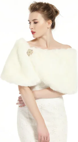 Vista 2 de BEAUTELICATE Chal de piel sintética para mujer, estola nupcial para fiesta de boda de invierno