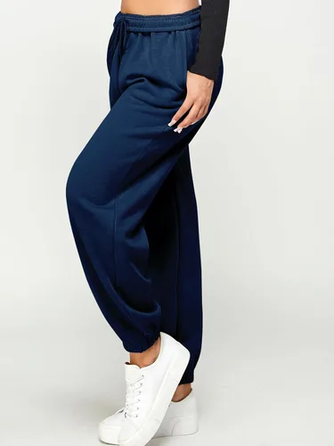 Vista 2 de Pantalones deportivos casuales de forro polar holgados para mujer, pantalones deportivos plegables de cintura alta, pantalones deportivos cálidos