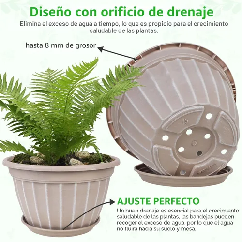 Vista 3 de Macetas de 10 pulgadas, paquete de 4 macetas, macetas con orificio de drenaje Beige