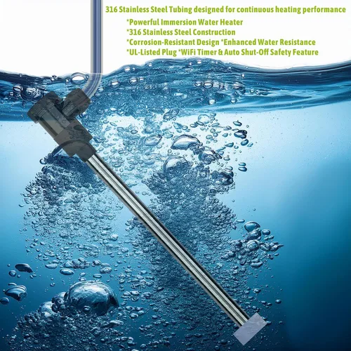 Vista 2 de Calentador de agua sumergible de inmersión de 2000 W para bañera de hidromasaje y piscina, calentador eléctrico portátil con enchufe temporizador
