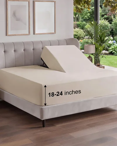 Vista 151 de Sábana bajera ajustable extra profunda Twin XL – Sábana bajera individual de lujo de hotel solamente – Se adapta fácilmente a colchones de 18 a 24