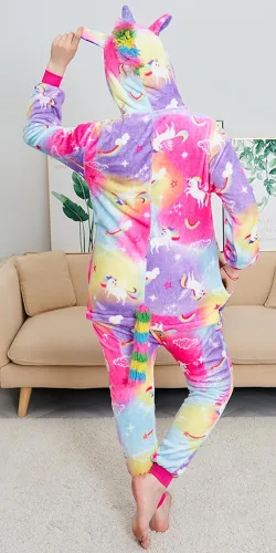 Vista 6 de NewPlush Pijama unisex de unicornio para adultos, mujeres y hombres, mameluco de cosplay de animales