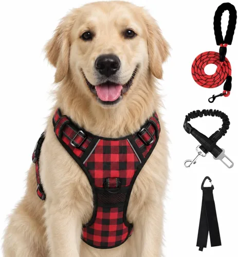 Vista 65 de FURRYFECTION - Arnés para perro a cuadros con correa y cinturón de Rosa