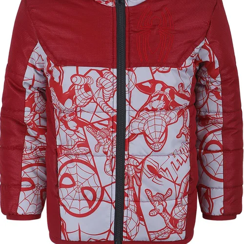 Vista 5 de Marvel Chaqueta acolchada con capucha y cremallera para niños de Spider-Man para niños pequeños - RojoBlanco