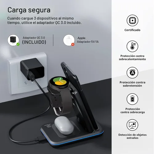 Vista 6 de Cargador inalámbrico para Samsung/Android, HOLYJOY estación de carga rápida plegable 3 en 1/soporte/cargador múltiple para Samsung S25