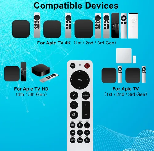 Vista 2 de Reemplazo de control remoto universal para Apple TV Remote Compatible con Apple TV 4K Gen 1 2 3 4 HD (sin función Siri ni voz)