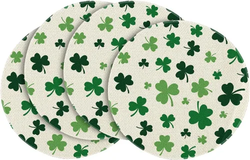 Vista 11 de Artoid Mode Juego de 4 manteles individuales del día de San Patricio con trébol beige de 12 x 18 pulgadas para decoración de fiestas, cocina, comedor