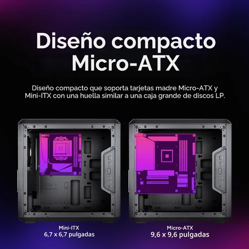 Vista 3 de Cooler Master MasterBox Q300L Torre Micro-ATX con filtro de polvo de diseño magnético, panel lateral acrílico transparente, E/S ajustable y flujo