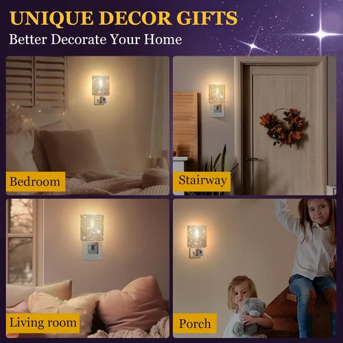 Vista 6 de Luz nocturna LED, luces nocturnas enchufables a la pared con interruptor de encendido/apagado manual, luz nocturna enchufable con diseño de enchufes