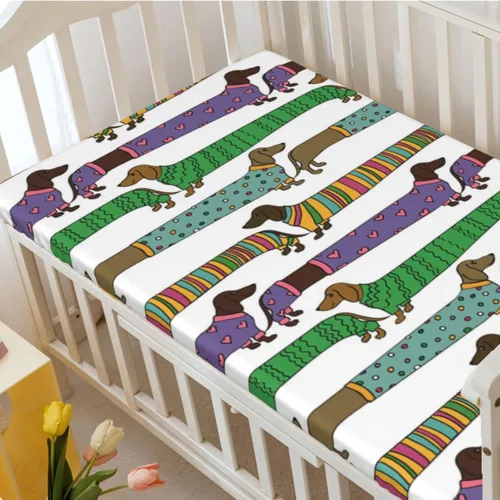 Vista 3 de Sábanas bajeras ajustables para cuna con temática de amantes de los perros, sábanas portátiles para cuna, suaves y elásticas, sábanas para cuna