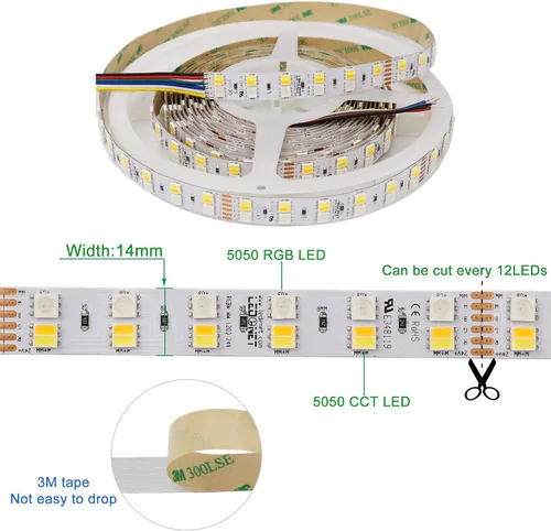 Vista 7 de LEDENET SMD 5050 - Tira de luces LED de doble fila de 24 V RGB+CCT, 600 LED, RGB-CW-WW, cambio de color, temperatura ajustable, RGBW RGBWW, cinta