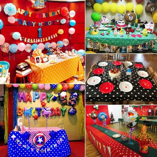 Vista 2 de Vpang 2 manteles de plástico con lunares, desechables, rectangulares y gruesos para cocina, picnic, boda, fiesta de cumpleaños, catering, eventos
