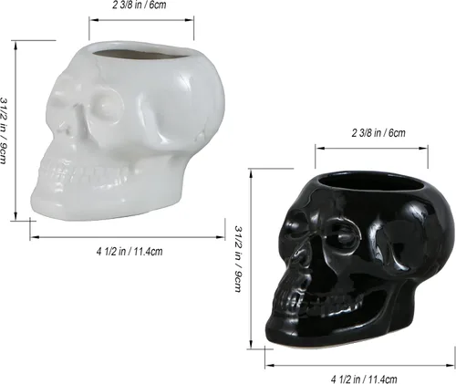 Vista 7 de Tanvecle - Macetas de calavera (2 unidades), jarrón gótico de esqueleto para Halloween Ceramic planter for succulent, flowers, centerpiece table