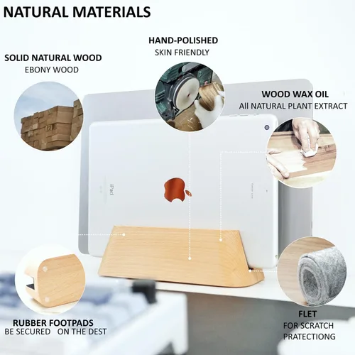 Vista 2 de ACODE Soporte vertical de madera para laptop, soporte para computadora portátil compatible con superficies MacBook Pro Air, ranura de almacenamiento