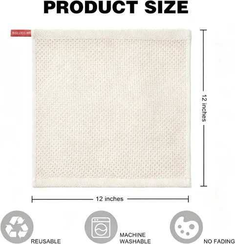 Vista 3 de QUILTINA Paquete de 6 paños de cocina de 12 x 12 pulgadas, 100% algodón, tejido de gofre, súper absorbentes, de secado rápido, color beige