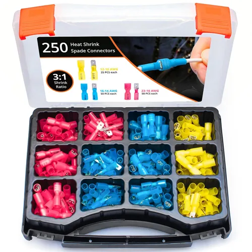 Vista 7 de Wirefy 90 conectores de pala termorretráctiles – Conectores de alambre de 3 vías – Conectores de doble pala – Terminales de desconexión rápida