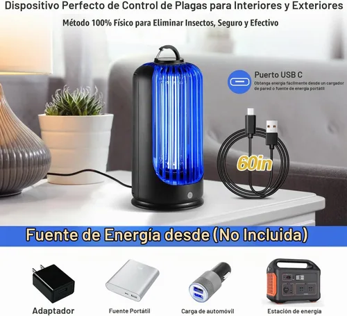 Vista 5 de Bug Zapper 2000V de alta potencia con luz UV eléctrica matamosquitos impermeable lámpara de control de insectos voladores emisores de luz
