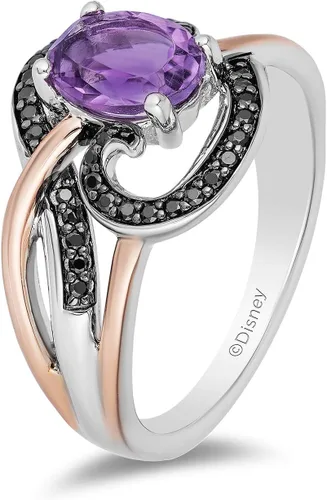 Vista 7 de Jewelili Enchanted Disney Fine Jewelry - Anillo de oro rosa de 14 quilates sobre plata de ley, rodio negro con 15 quilates y amatista
