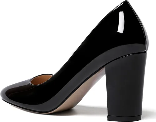 Vista 7 de WAYDERNS Zapatos de tacón alto para mujer, con puntera redonda, sólidos, gruesos, de 3 pulgadas