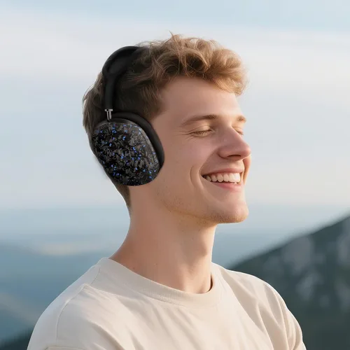 Vista 2 de MONOCARBON Funda de fibra de carbono real para AirPods Max (2024/2020), cubierta protectora de grado militar para auriculares Apple Max, único Azul