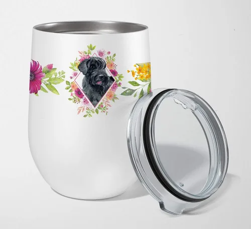 Vista 28 de Caroline's Treasures CK4110TBL12 Afghan Hound Pink Flowers - Vaso de vino aislado de acero inoxidable de 12 onzas con tapa, bonita taza de viaje