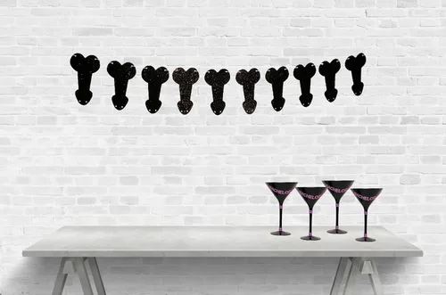 Vista 2 de Decoración de pancarta de pene con purpurina para despedida de soltera (negro)