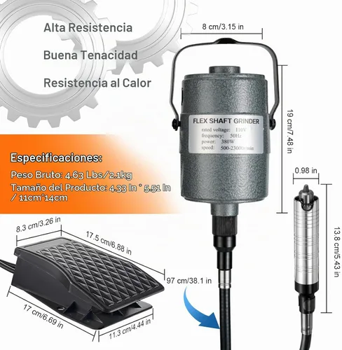 Vista 2 de DZQ Amoladora de eje flexible de 380 W con pedal de pie, kit de herramientas rotativas de 500 a 20,000 RPM con portabrocas de 3 mandíbulas y 83