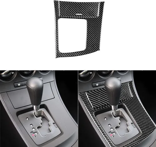 Vista 9 de Accesorios de fibra de carbono suave real para interior de coche, panel de cambio de marchas, cubierta de cenicero, calcomanía negra compatible